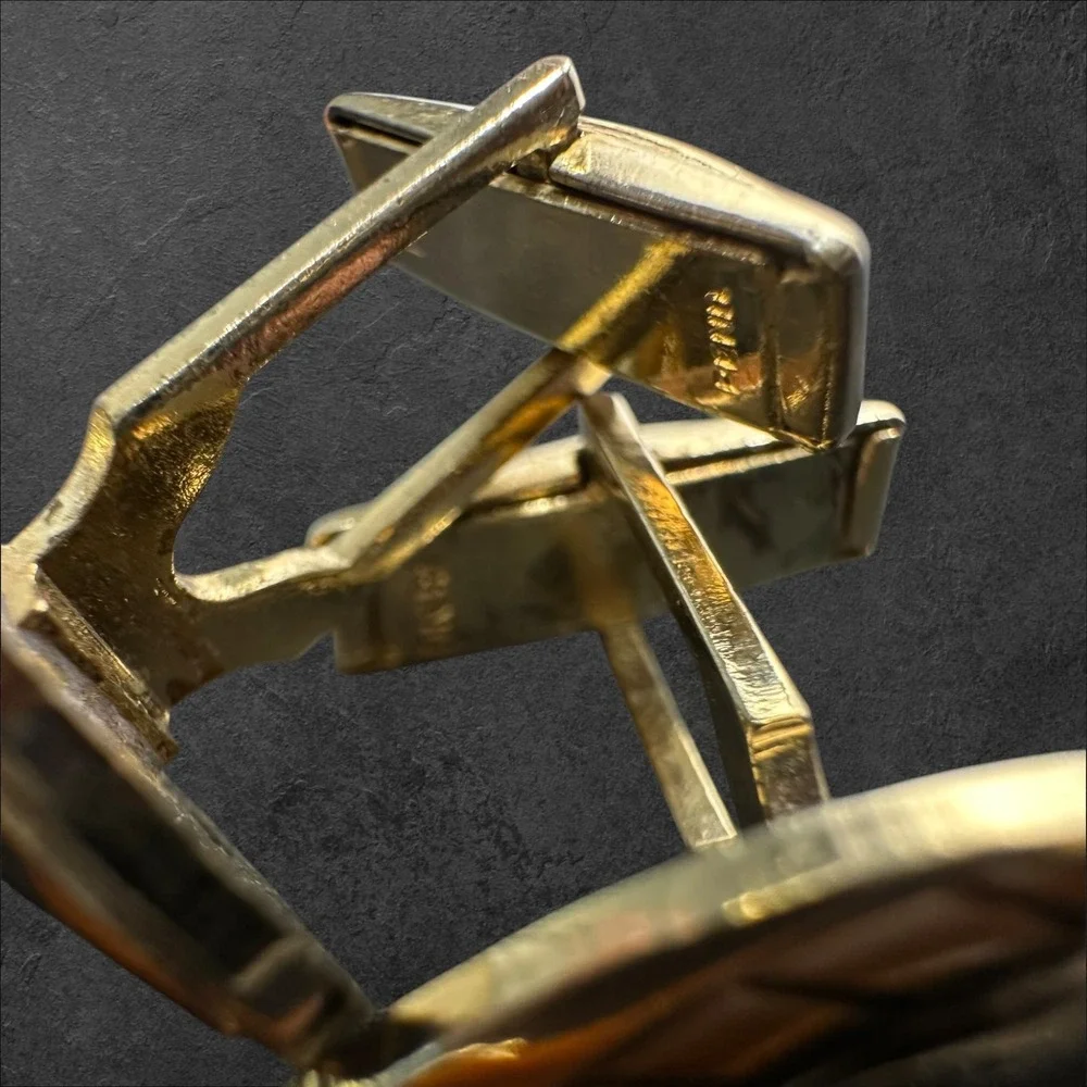 Unmarked Cufflinks Gold Tone Mid Century‎ Modern Eye Abstract Etched Toggle